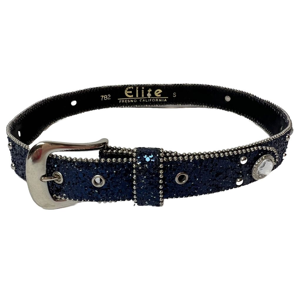 Elite Fresno California  Belt Glitter Blue Rhinestone Buckle Size S